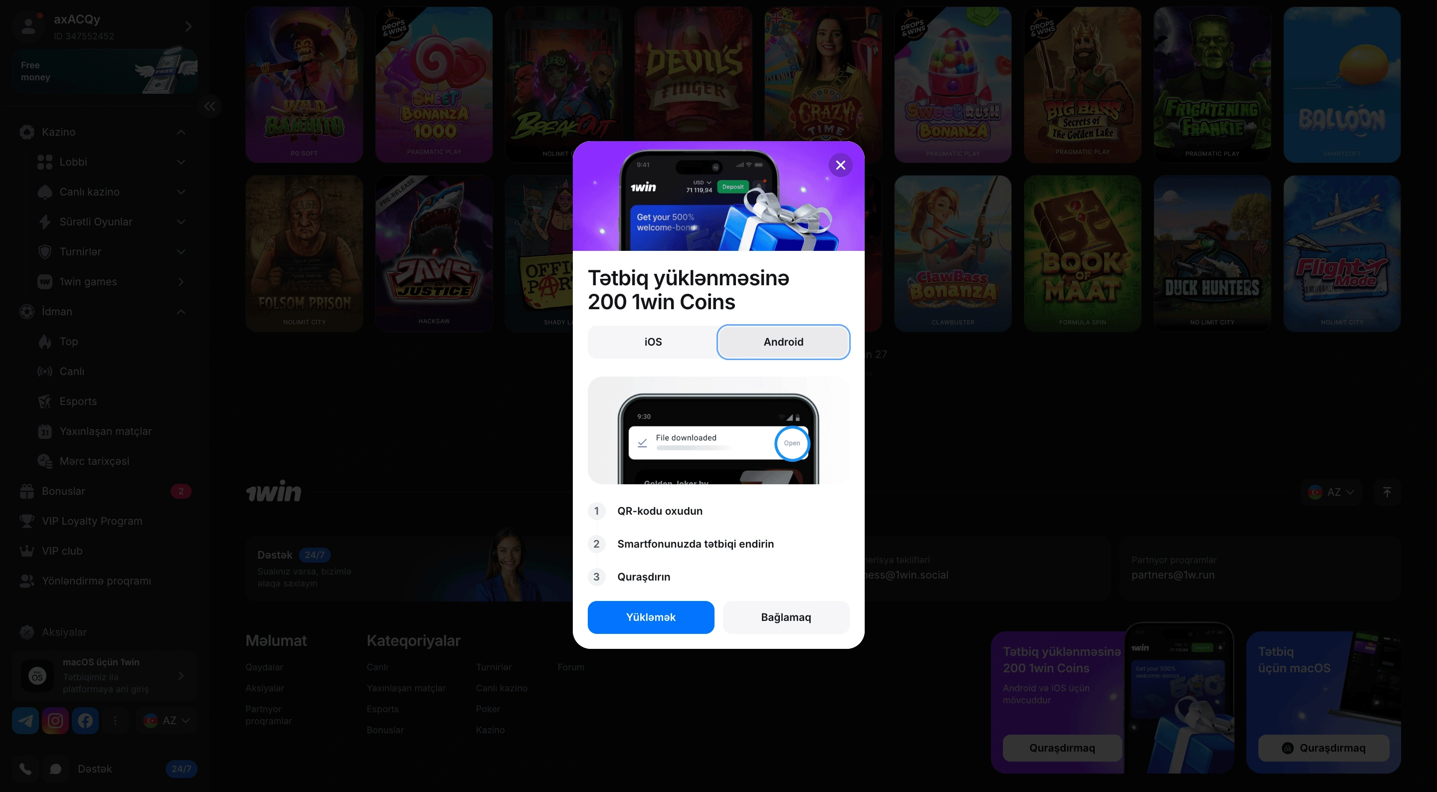 1Win yukle mobil tətbiqi